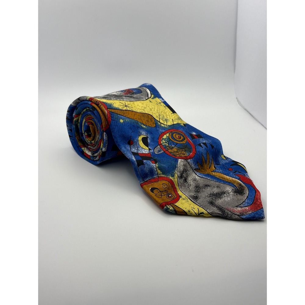 The Museum Company Miro Art Print Silk Tie Blue Abstract Surrealist Italy Mens